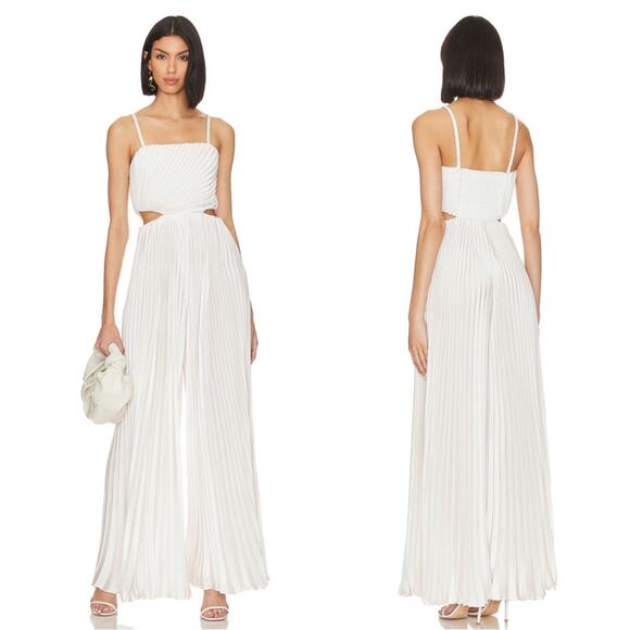 Alice + Olivia Powell Pleated Wide Leg Cutout White Jumpsuit Size 4 - Picture 1 of 10